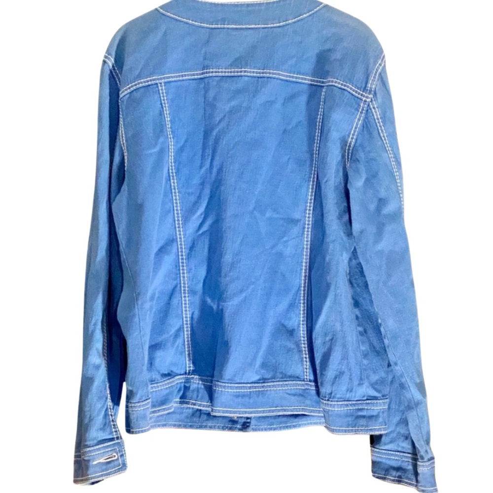 DG2 Diane Gilman L Blue Jacket White Topstitch denim Twill Fall Autumn - Picture 2 of 13